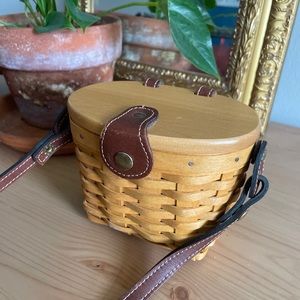 ‘00’s Cottagecore Wooden Basket Crossbody Bag with Leather Strap - Longaberger